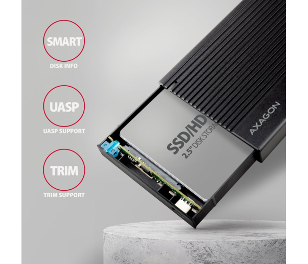 Axagon EE25-GTR, USB-C 10Gbps - SATA 6G 2.5" RIBBED box, czarny - 1353413 - zdjęcie 3